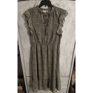 Steve Madden midi ruffled sleeve Large leopard print dress Feminine Boho Cottage